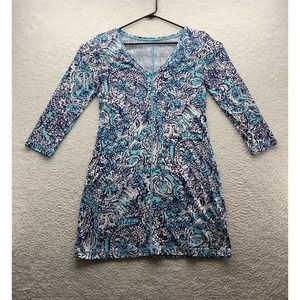 Lilly Pulitzer Juliet Dress Medium M Hippy Hippy‎ Shake Shorely Blue Pima Cotton